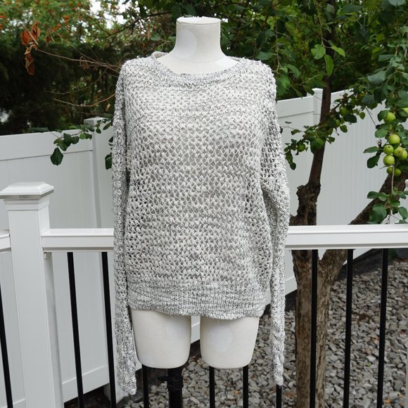 Loose Knit White with Black accent Sweater - Picture 1 of 5